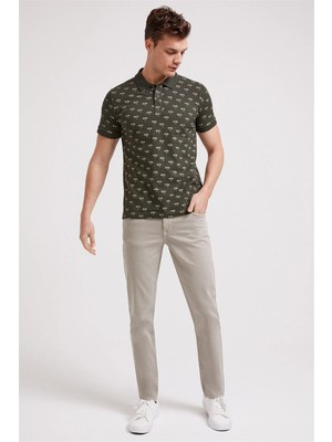 Lee Cooper Tree Erkek %100 Pamuk Baskılı Polo Yaka T-Shirt Olive