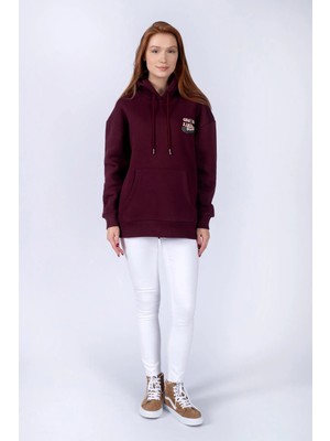 Lee Cooper Kindy Kadın %100 Pamuk Kapüşonlu Sweatshirt Mürdüm