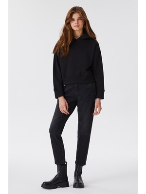 Lee Cooper Fiona Kadın %100 Pamuk Kapüşonlu Sweatshirt Siyah