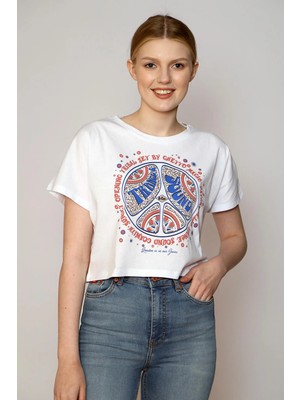 Lee Cooper Casey Kadın %100 Pamuk O Yaka T-Shirt Beyaz