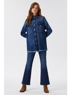 Lee Cooper Gömlek Yaka Düz Kadın Denim Gömlek 231 Lcf 141001 Alıce 1 Denım