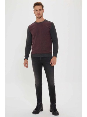 Lee Cooper Newdiagonal Erkek Bisiklet Yaka Sweatshirt Bordo