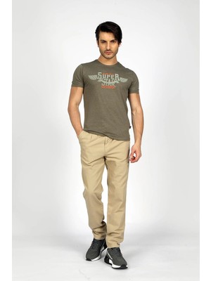 Lee Cooper Zarse Normal Bel Konik Kesim Daralan Paça %100 Pamuk Bej Erkek Pantolon