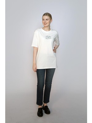 Lee Cooper Lades Kadın %100 Pamuk O Yaka T-Shirt Ekru