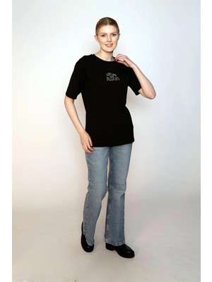 Lee Cooper Lades Kadın %100 Pamuk O Yaka T-Shirt Siyah