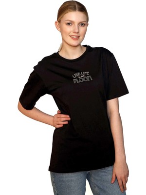 Lee Cooper Lades Kadın %100 Pamuk O Yaka T-Shirt Siyah