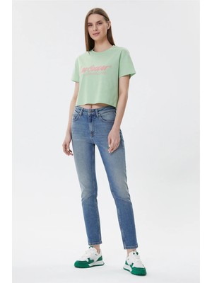 Lee Cooper Britney Kadın %100 Pamuk Bisiklet Yaka T-Shirt Yeşil
