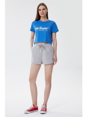 Lee Cooper Britney Kadın %100 Pamuk Bisiklet Yaka T-Shirt Mavi