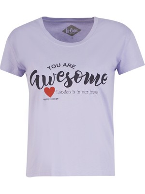 Lee Cooper Della Kadın %100 Pamuk Bisiklet Yaka T-Shirt Lila