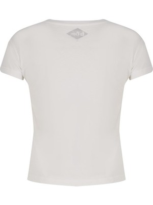 Lee Cooper 222 LCF 242010 Bisiklet Yaka Normal Kalıp Baskılı Ekru Kadın T-Shirt