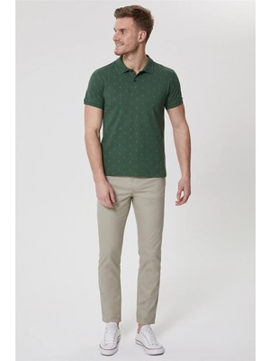 Lee Cooper Pine Erkek %100 Pamuk Polo Yaka T-Shirt Koyu Yeşil
