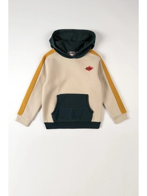 Lee Cooper Mobo Erkek Çocuk Kapüşonlu Sweatshirt Ekru-Yeşil