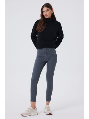 Lee Cooper Jaycee Çok Yüksek Bel Dar Kesim Çok Dar Paça Gri Kadın Jean Pantolon