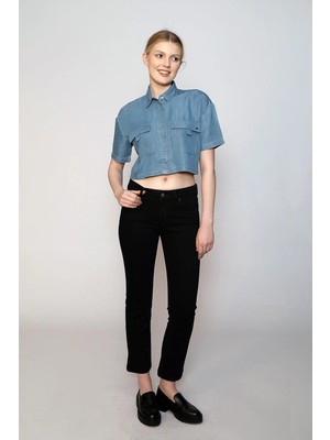 Lee Cooper Susie Yüksek Bel Normal Kesim Düz Paça Siyah Kadın Jean Pantolon