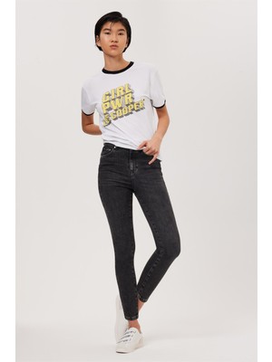 Lee Cooper Jaycee Çok Yüksek Bel Dar Kesim Çok Dar Paça Gri Kadın Jean Pantolon