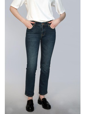 Lee Cooper Susie Yüksek Bel Normal Kesim Düz Paça Mavi Kadın Jean Pantolon