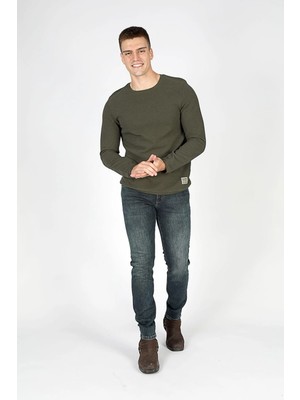 Lee Cooper Ben Erkek %100 Pamuk O Yaka Sweatshirt Haki