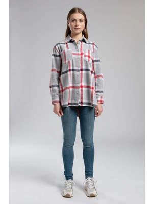 Lee Cooper Regular Fit Klasik Yaka Ekose Gri - Lacivert Kadın Gömlek 251 Lcf 241001 Nature Gri-Lacivert