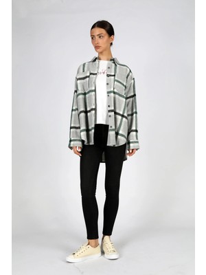 Lee Cooper Regular Fit Klasik Yaka Ekose Gri - Yeşil Kadın Gömlek 251 Lcf 241001 Nature Gri-Yeşil