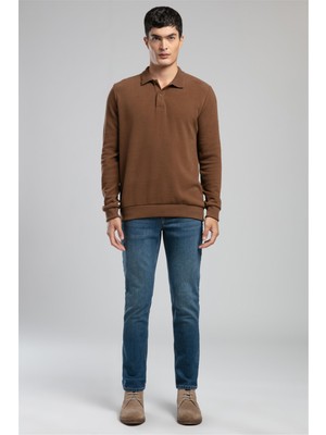Lee Cooper Newblend Erkek Polo Yaka Sweatshirt Taba