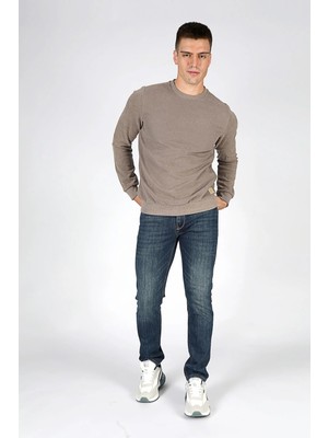 Lee Cooper Newdiagonal Erkek O Yaka Sweatshirt Koyu Bej