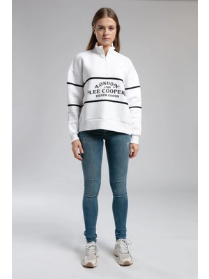 Lee Cooper Dik Yaka Baskılı Beyaz Kadın Sweatshırt 251 Lcf 241007 Grace Beyaz