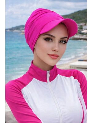 Aişe Tesettür Neon Pembe Havuz - Deniz Şapkası / Mayo Üstüne Kullanılabilir