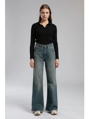 Lee Cooper Sandy Yüksek Bel Geniş Paça Kesim Geniş Paça Mavi Kadın Jean Pantolon