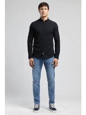 Lee Cooper Darell Erkek Slim %100 Pamuk Klasik Yaka Gömlek Siyah
