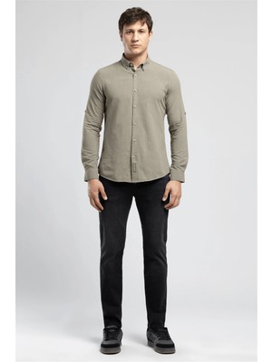 Lee Cooper Darell Erkek Slim %100 Pamuk Klasik Yaka Gömlek Haki