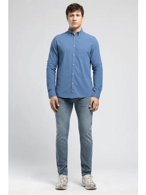 Lee Cooper Darell Erkek Slim %100 Pamuk Klasik Yaka Gömlek İndigo