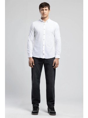 Lee Cooper Darell Erkek Slim %100 Pamuk Klasik Yaka Gömlek Beyaz