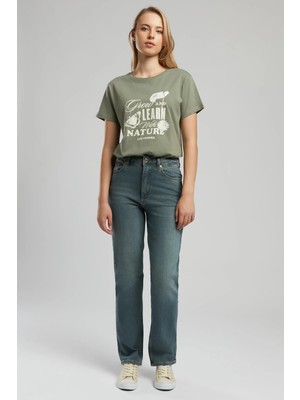 Lee Cooper Diana Yüksek Bel Normal Kesim Düz Paça Mavi Kadın Jean Pantolon