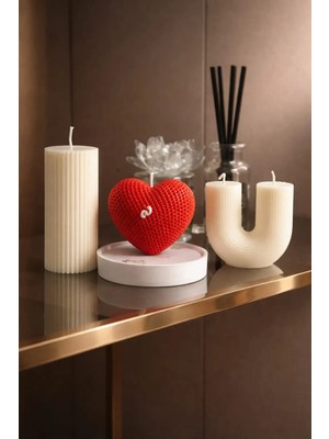 3'lü Kalpli Seni Seviyorum Mum Seti Doğal Soya Mum Romantik Mum Seti