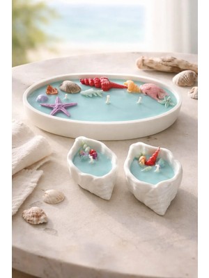 3'lü Deniz Canlıları Dekoratif Mum Okyanus Esintisi Kokulu Doğal Soya Mum