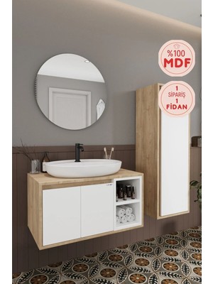 BALNEOM Gül Beyaz 80 Cm Banyo Dolabı+ayna+lavabo+boy Dolabı