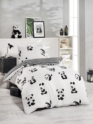 Eponj Home Junior Panda Desenli Tek Kişilik Nevresim Seti 140 x 200 cm Siyah Renkli