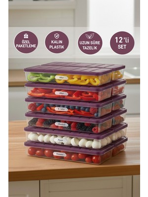 Selka Home 12 Adet 1 Lt. Nora Organizer Buzdolabı Buzluk Düzenleyici Saklama Kabı