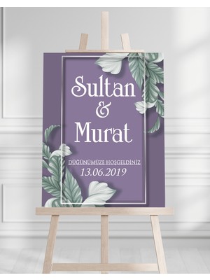 Söz Nişan Düğün Için 50X70 Karşılama Panosu - Mor Desenli
