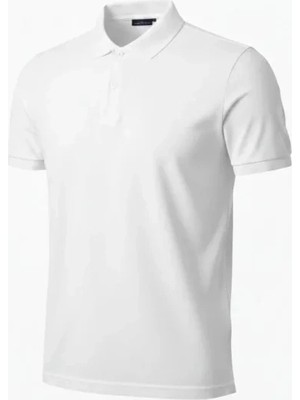 Stores36 Erkek Pike Kumaş Düğmeli Yaka Regular Fit Günlük Kısa Kol Tişört T-Shirt - Beyaz