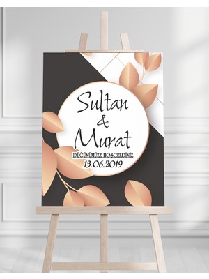 Söz Nişan Düğün Için 50X70 Karşılama Panosu - Siyah ve Gül Tasarımlı 002