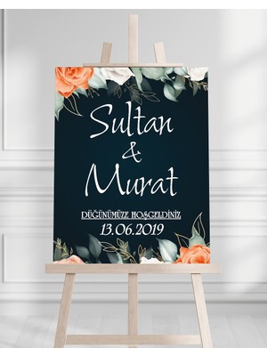 Söz Nişan Düğün Için 50X70 Karşılama Panosu - Mavi Pastel Tasarımlı 002