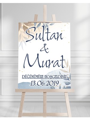 Söz Nişan Düğün Için 50X70 Karşılama Panosu - Mavi Pastel Tasarımlı