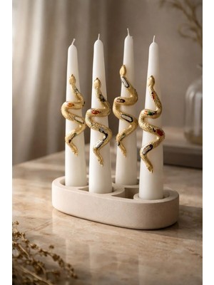 Yaratıcı Sanatlar Atölyesi 2'li Zarif Yılan Kabartmalı Renkli Şamdam Mumu Dekoratif Yılan Figürlü Mum