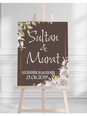 Söz Nişan Düğün Için 50X70 Karşılama Panosu - Kahverengi Tasarımlı