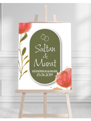 Söz Nişan Düğün Için 50X70 Karşılama Panosu - Yeşil Desenli