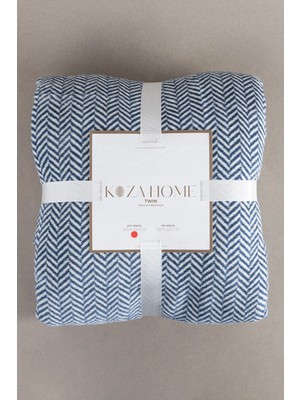 Koza Home Twin Battaniye Soft Pamuklu Çift Kişilik Battaniye Mavi Krem