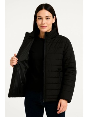 Stores36 Bomber Mont Ceket – Su Itici Kumaş, Kapitone Astarlı, Fermuarlı, Kışlık - Siyah