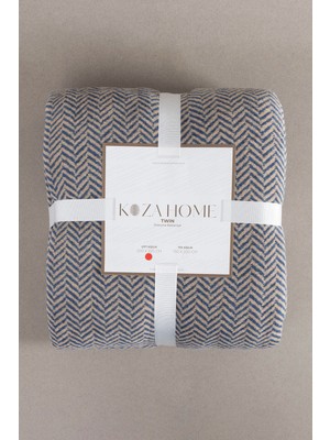 Koza Home Twin Battaniye Soft Pamuklu Çift Kişilik Battaniye Kahve Mavi