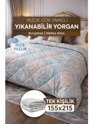 DuruClass Home Tek Kişilik Yazlık Desenli Yorgan Premium 155X215CM Polycotton Nefes Alan Doku I 200GSM Terletmez